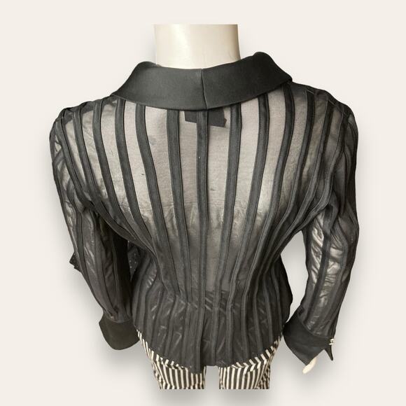 JS collections black mesh structured gemstone long sleeve button up sz8 - Picture 6 of 7